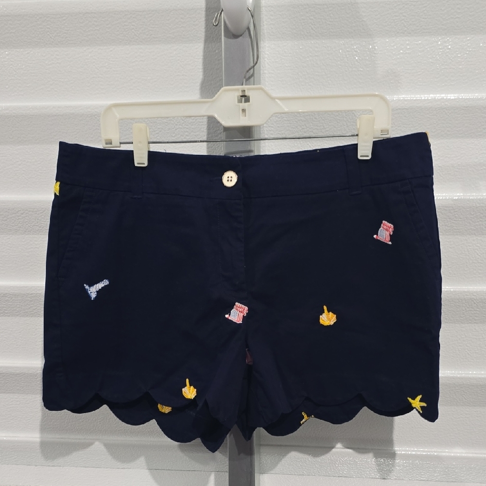Crown & Ivy Navy Shorts with Colorful Embroidery Size 12 Shelby